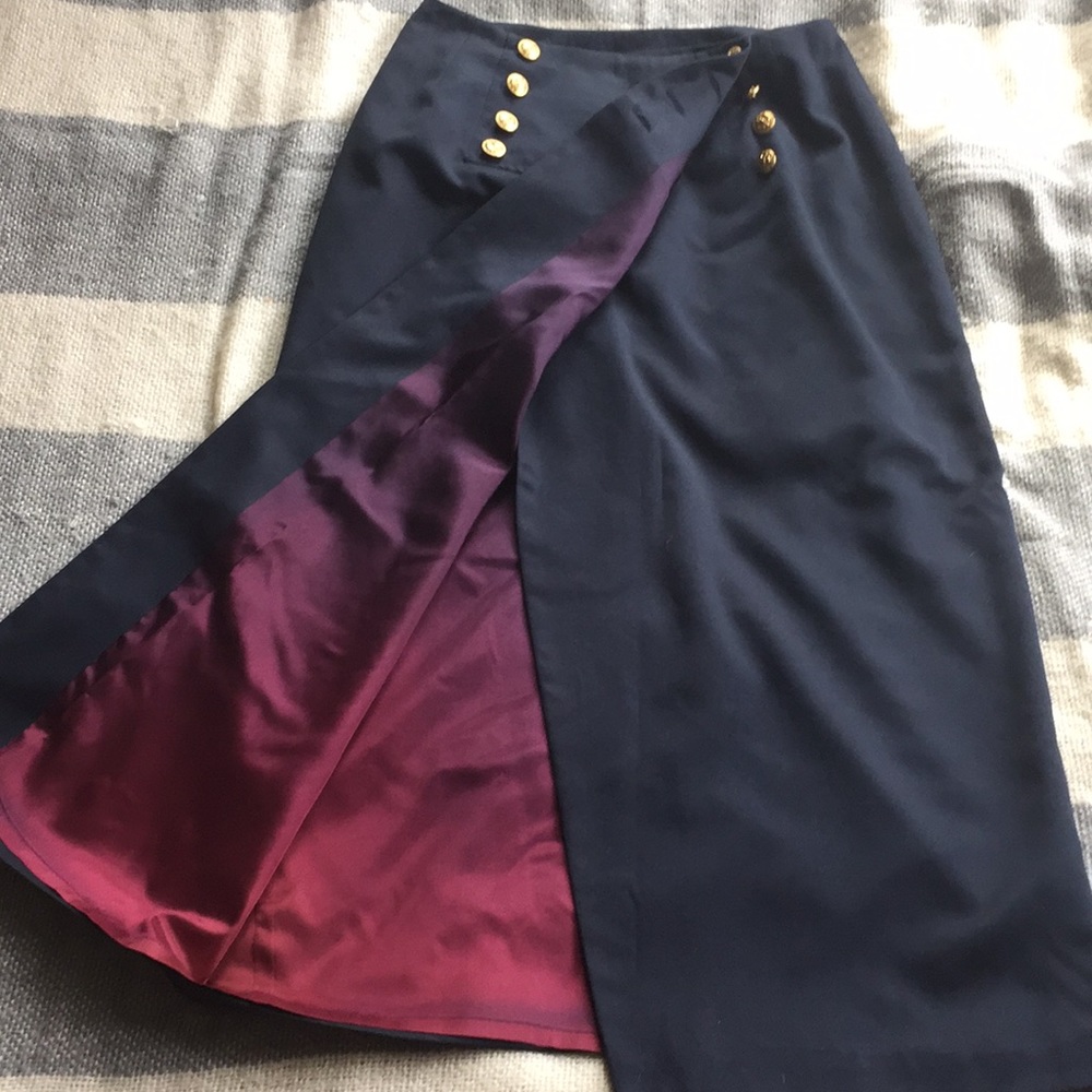 Vintage Wrap Style Navy Maxi Skirt with buttons